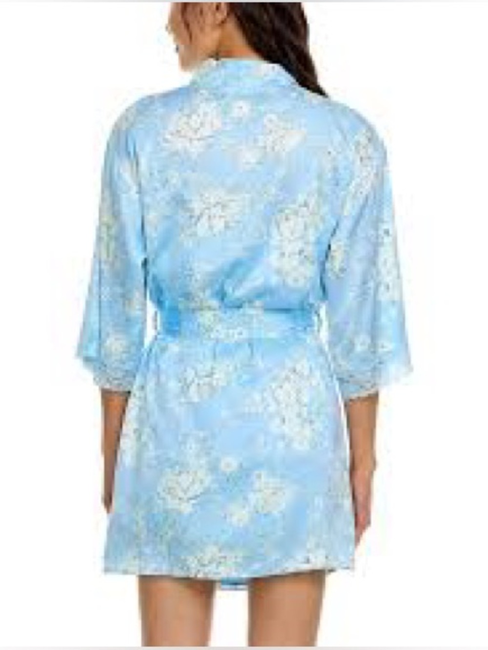 Light Blue Floral Satin Robe - Women's Intimates